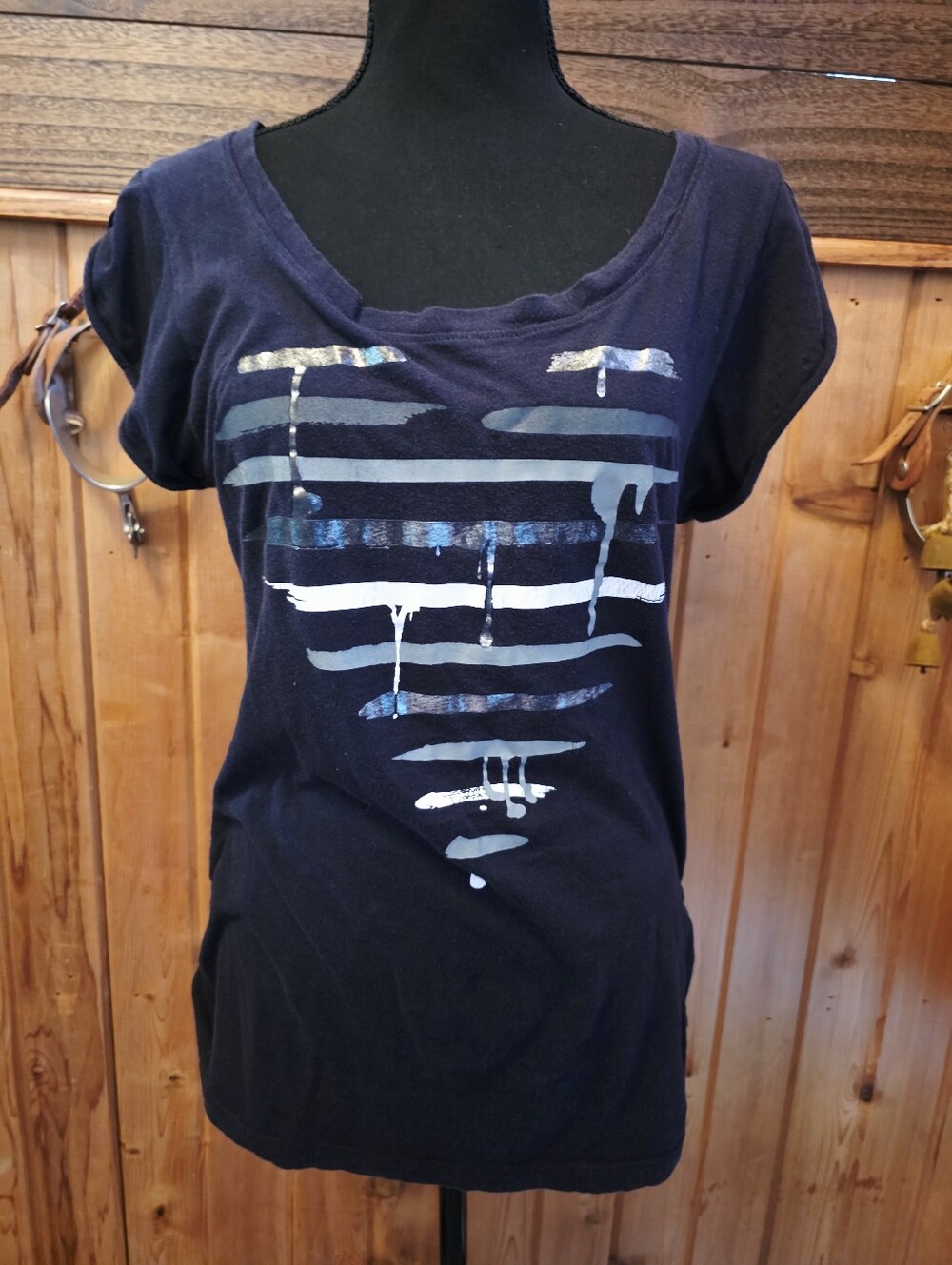 Miley Cyrus & Max Azria Black Distressed Heart Tee